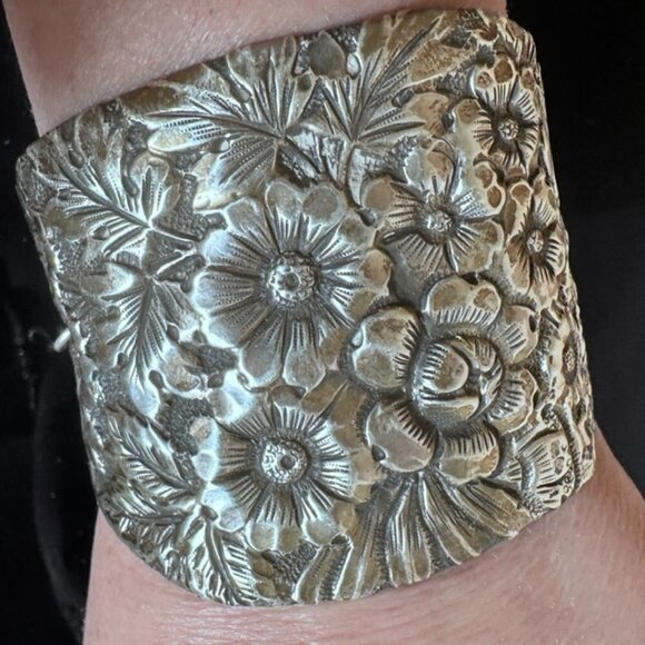 Floral Cuff Bracelet Antique Sterling Silver 925 Victorian GorhamSpoon Gift